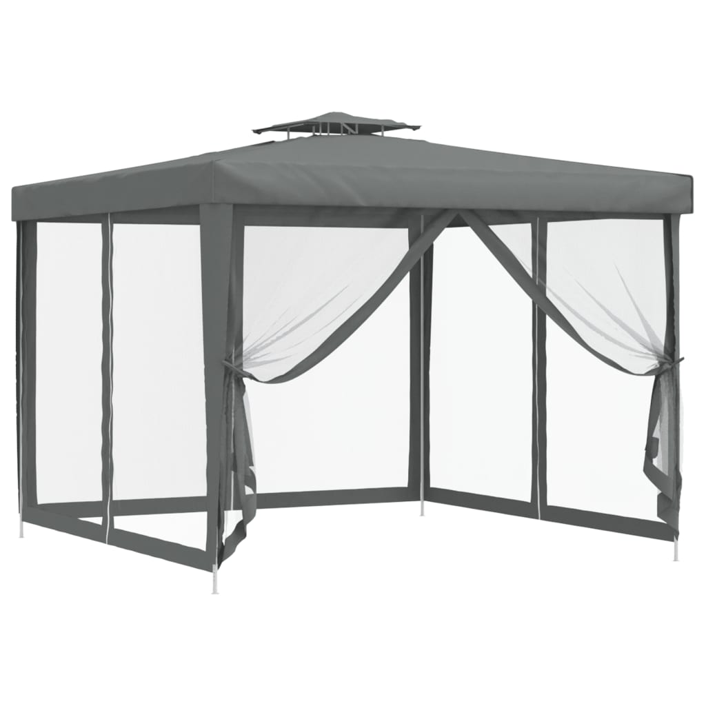 Pavillon mit Doppeldach Anthrazit 3x3x2,68 m Stoff