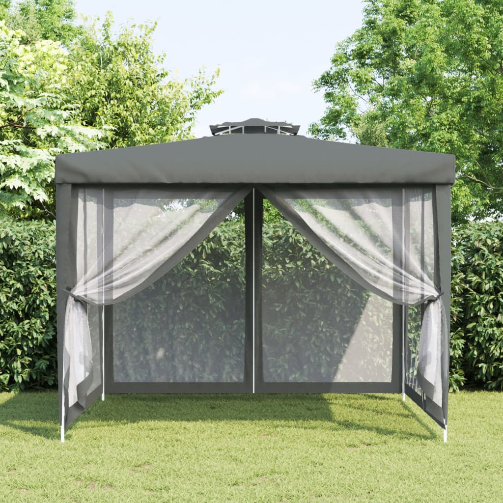 Pavillon mit Doppeldach Anthrazit 3x3x2,68 m Stoff