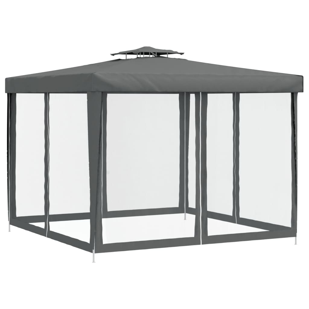 Pavillon mit Doppeldach Anthrazit 3x3x2,68 m Stoff