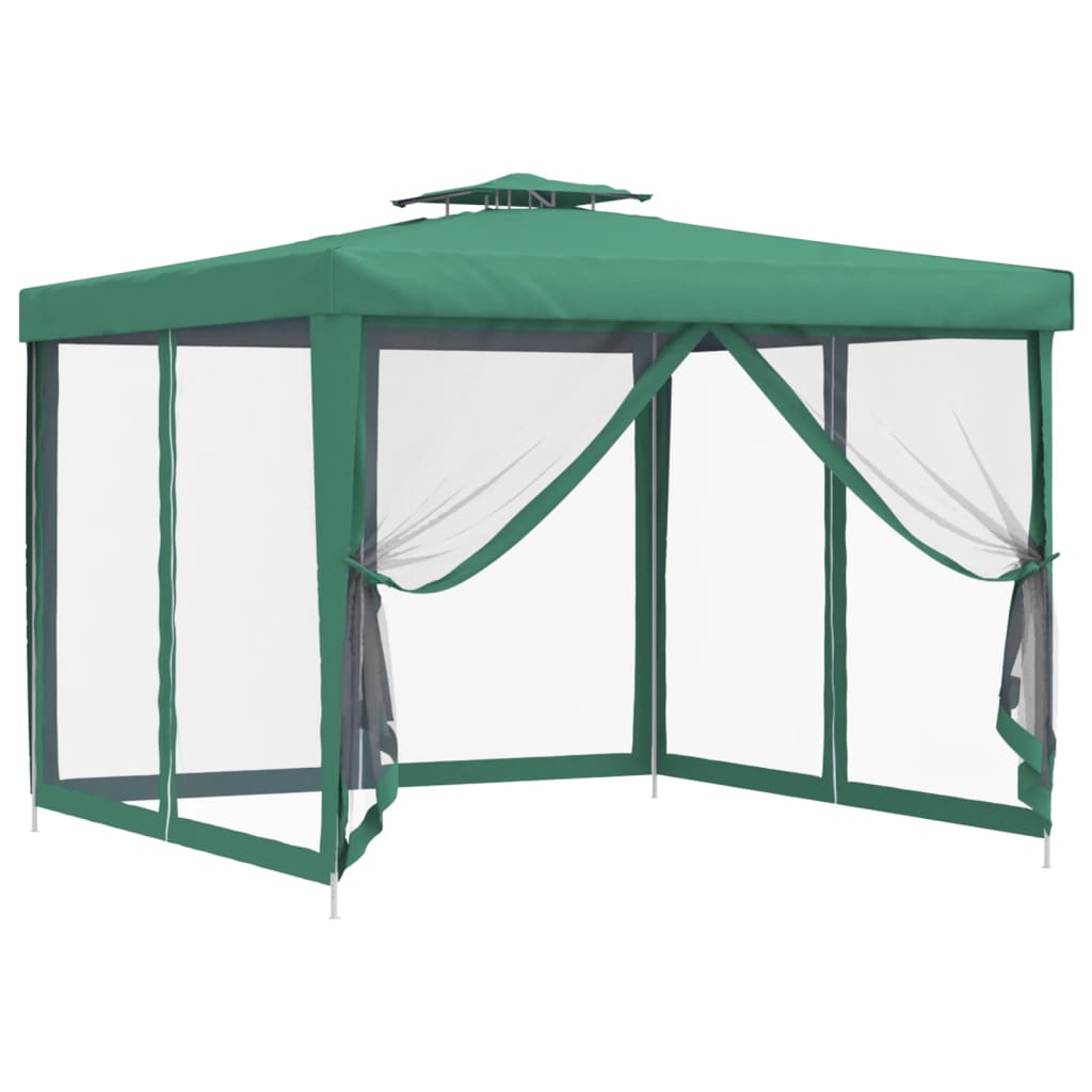 Pavillon mit Doppeldach Grün 3x3x2,68 m Stoff