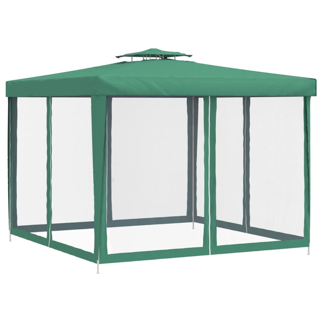 Pavillon mit Doppeldach Grün 3x3x2,68 m Stoff