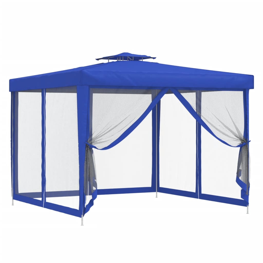 Pavillon mit Doppeldach Blau 3x3x2,68 m Stoff