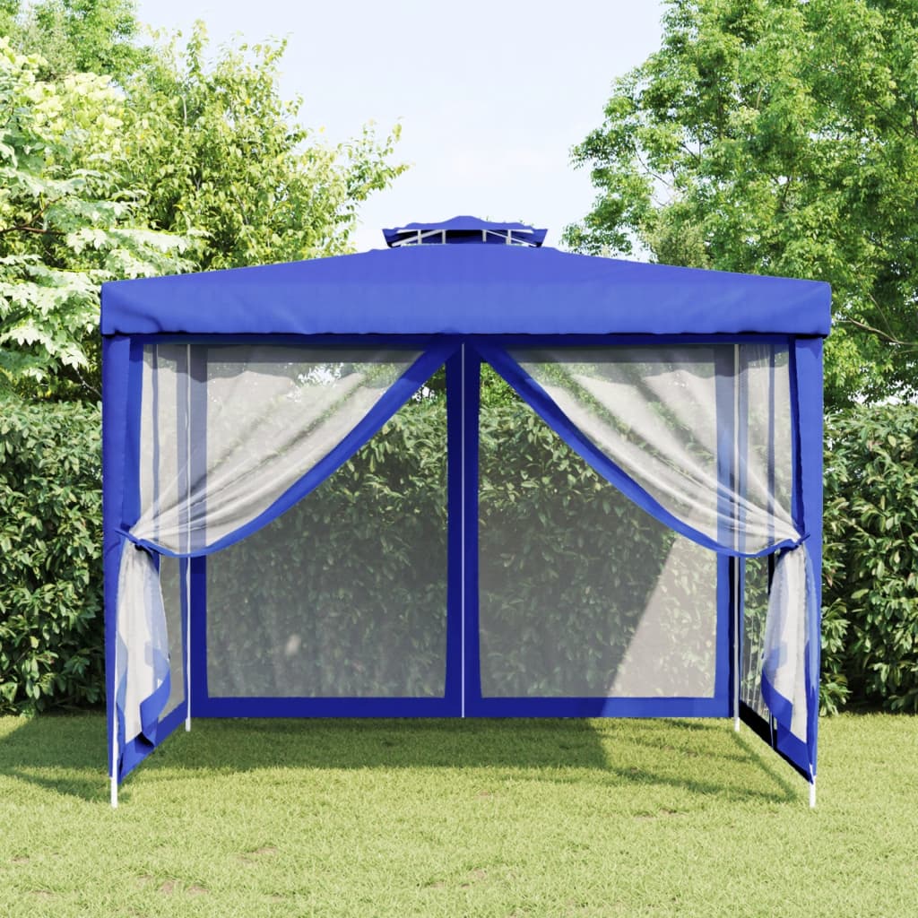 Pavillon mit Doppeldach Blau 3x3x2,68 m Stoff