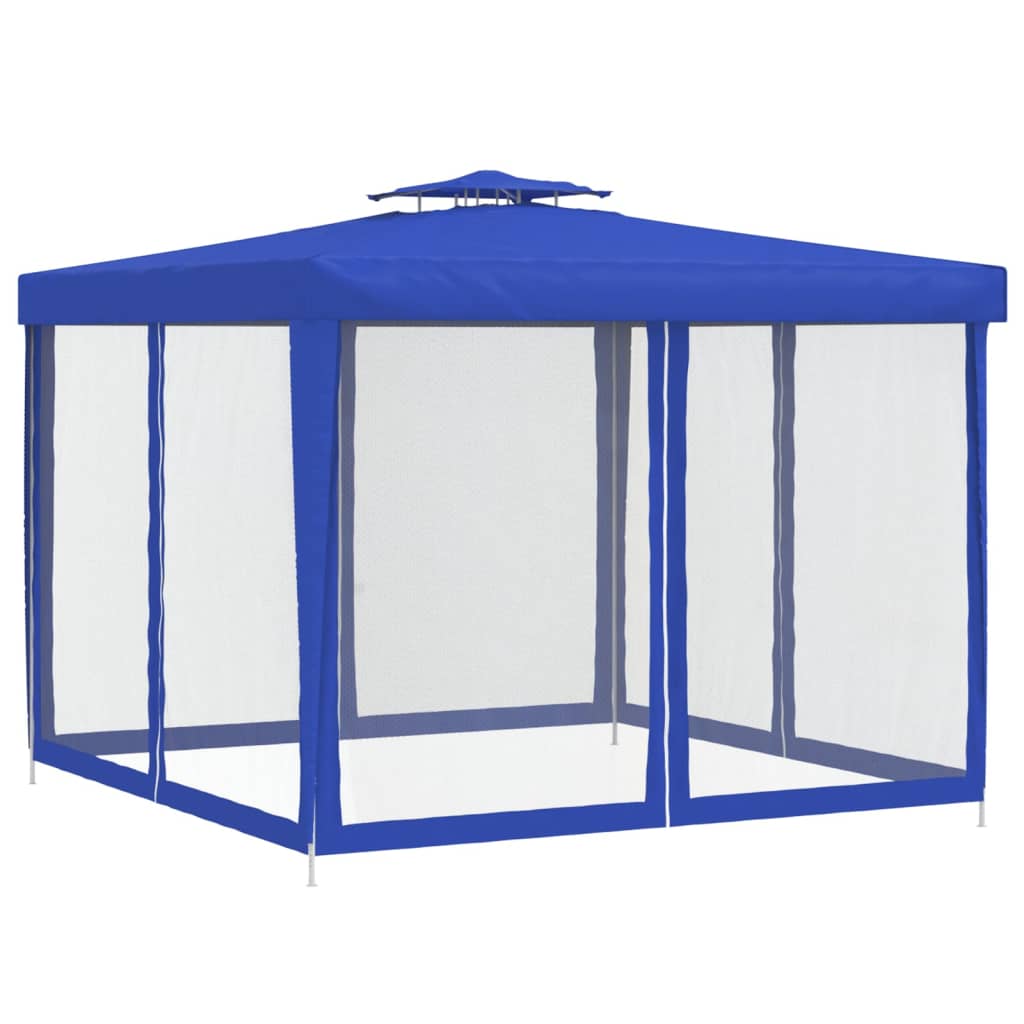 Pavillon mit Doppeldach Blau 3x3x2,68 m Stoff