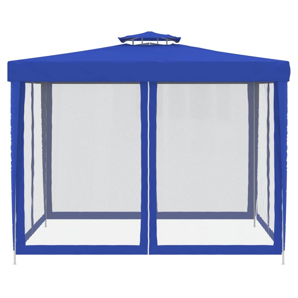 Pavillon mit Doppeldach Blau 3x3x2,68 m Stoff