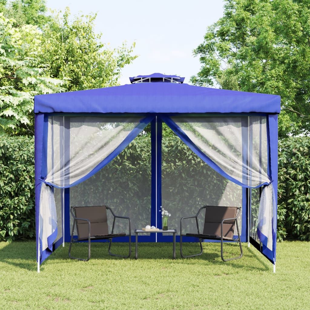 Pavillon mit Doppeldach Blau 3x3x2,68 m Stoff