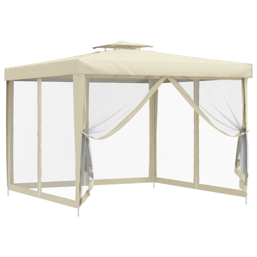 Pavillon mit Doppeldach Creme 3x3x2,68 m Stoff