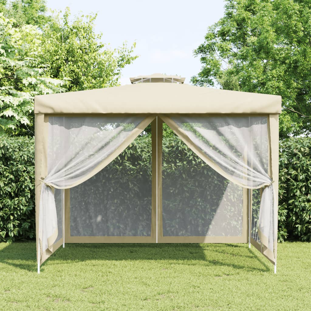 Pavillon mit Doppeldach Creme 3x3x2,68 m Stoff