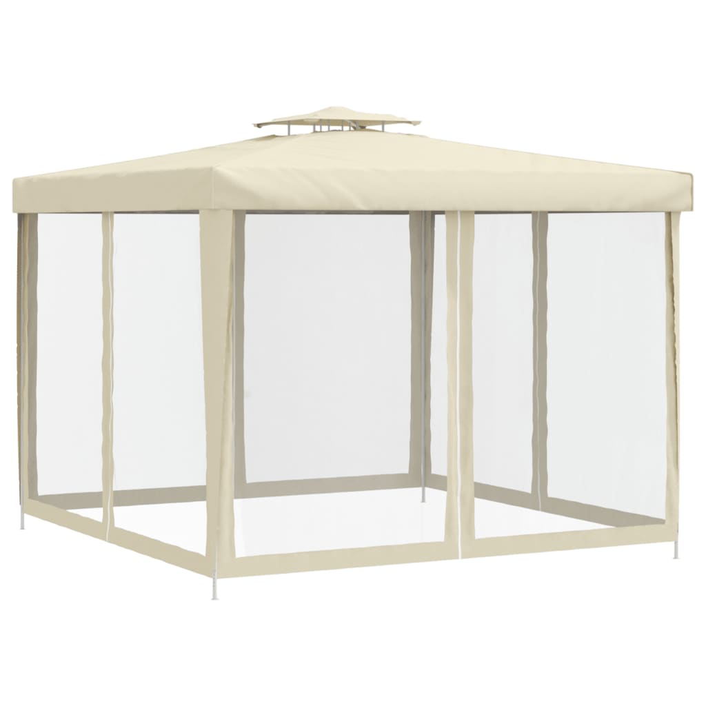 Pavillon mit Doppeldach Creme 3x3x2,68 m Stoff