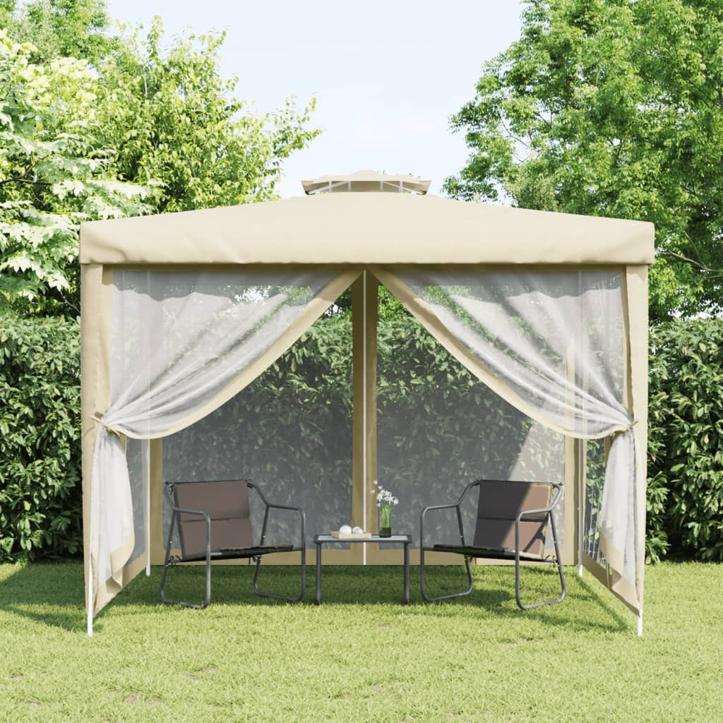 Pavillon mit Doppeldach Creme 3x3x2,68 m Stoff