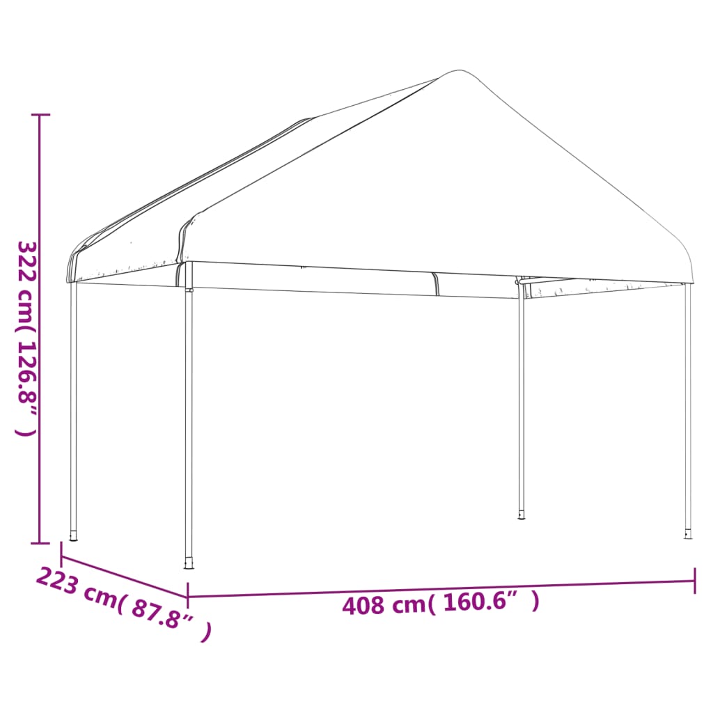 vidaXL Pavillon mit Dach Weiß 4,08x2,23x3,22 m Polyethylen