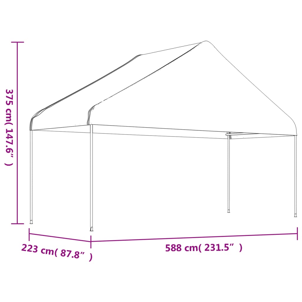 vidaXL Pavillon mit Dach Weiß 5,88x2,23x3,75 m Polyethylen