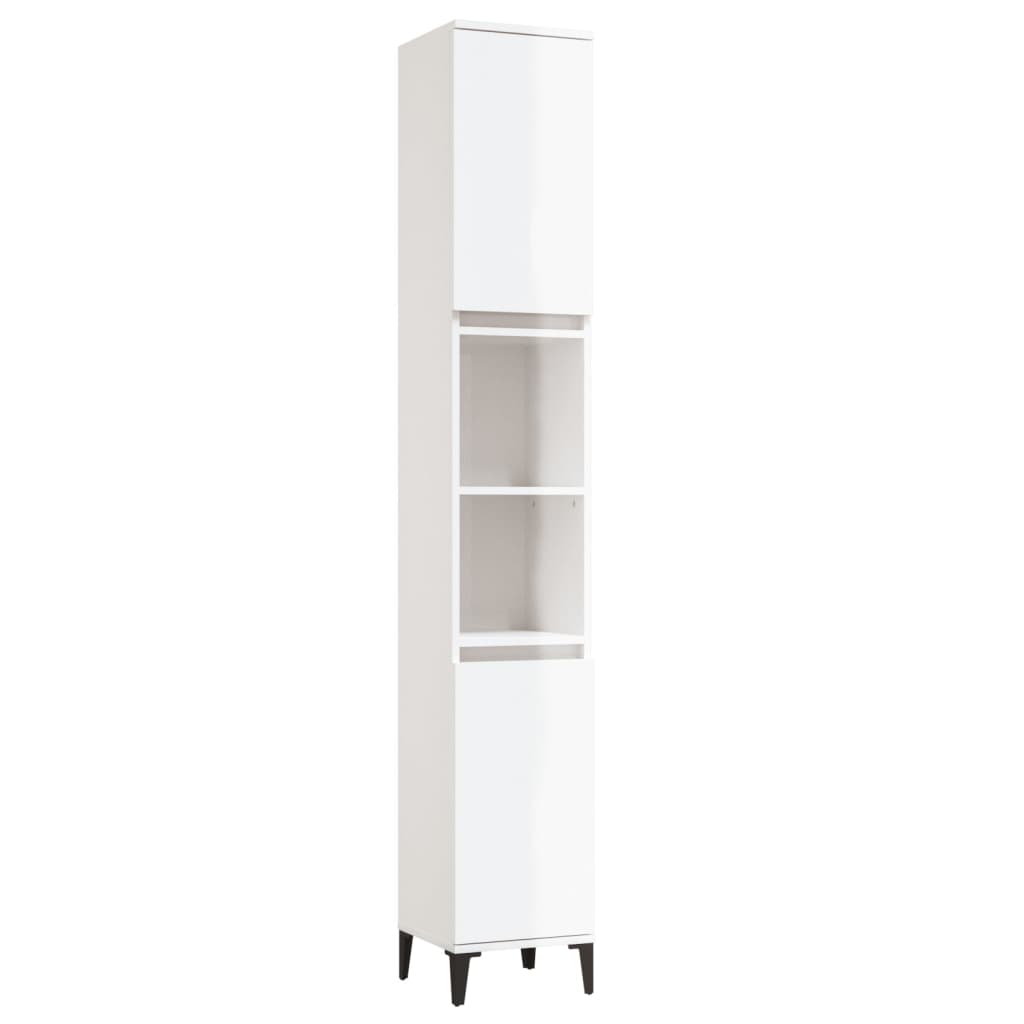 Badschrank Hochglanz-Weiß 30x30x190 cm Holzwerkstoff