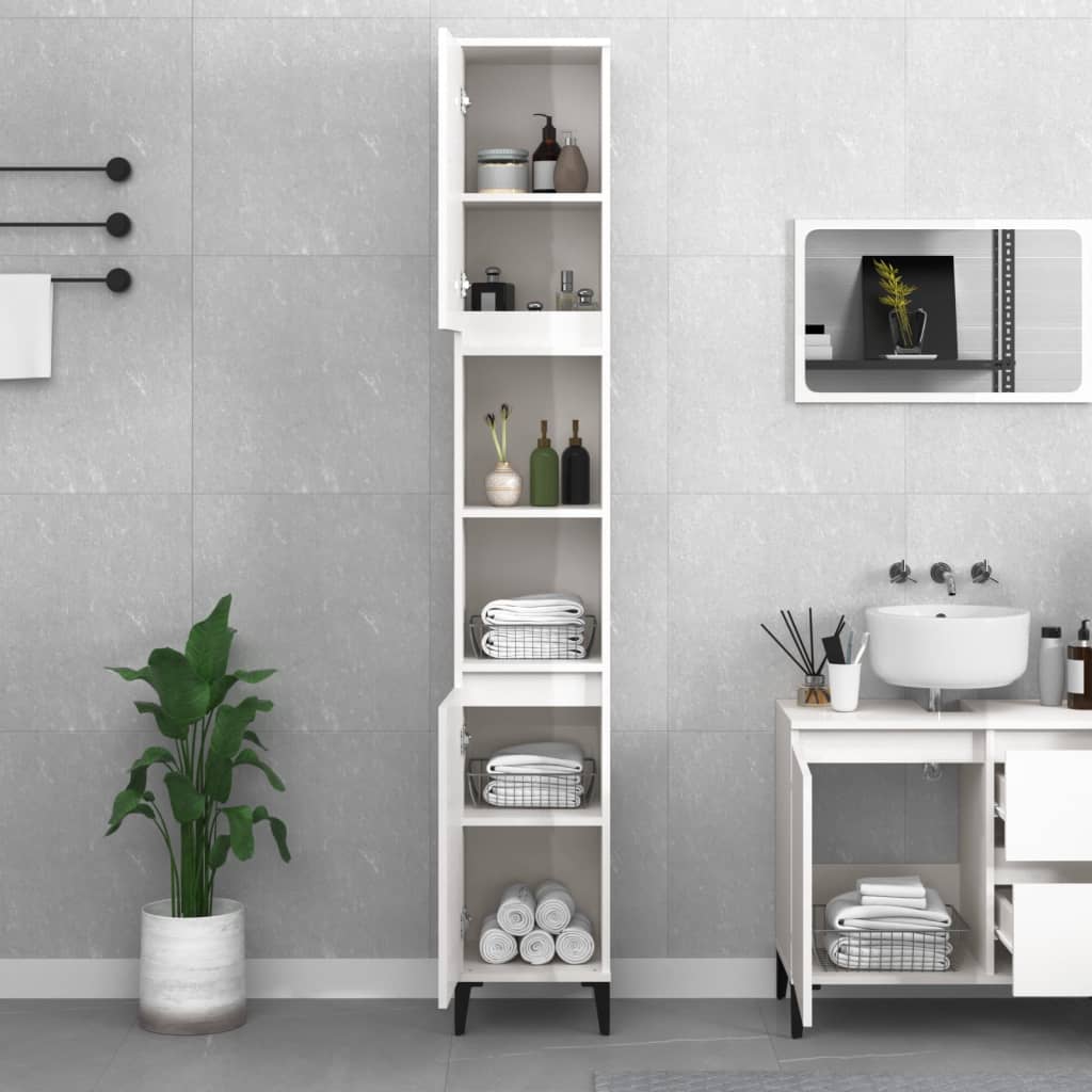Badschrank Hochglanz-Weiß 30x30x190 cm Holzwerkstoff