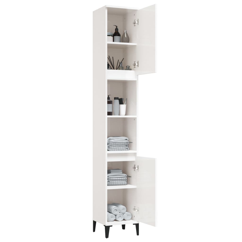 Badschrank Hochglanz-Weiß 30x30x190 cm Holzwerkstoff