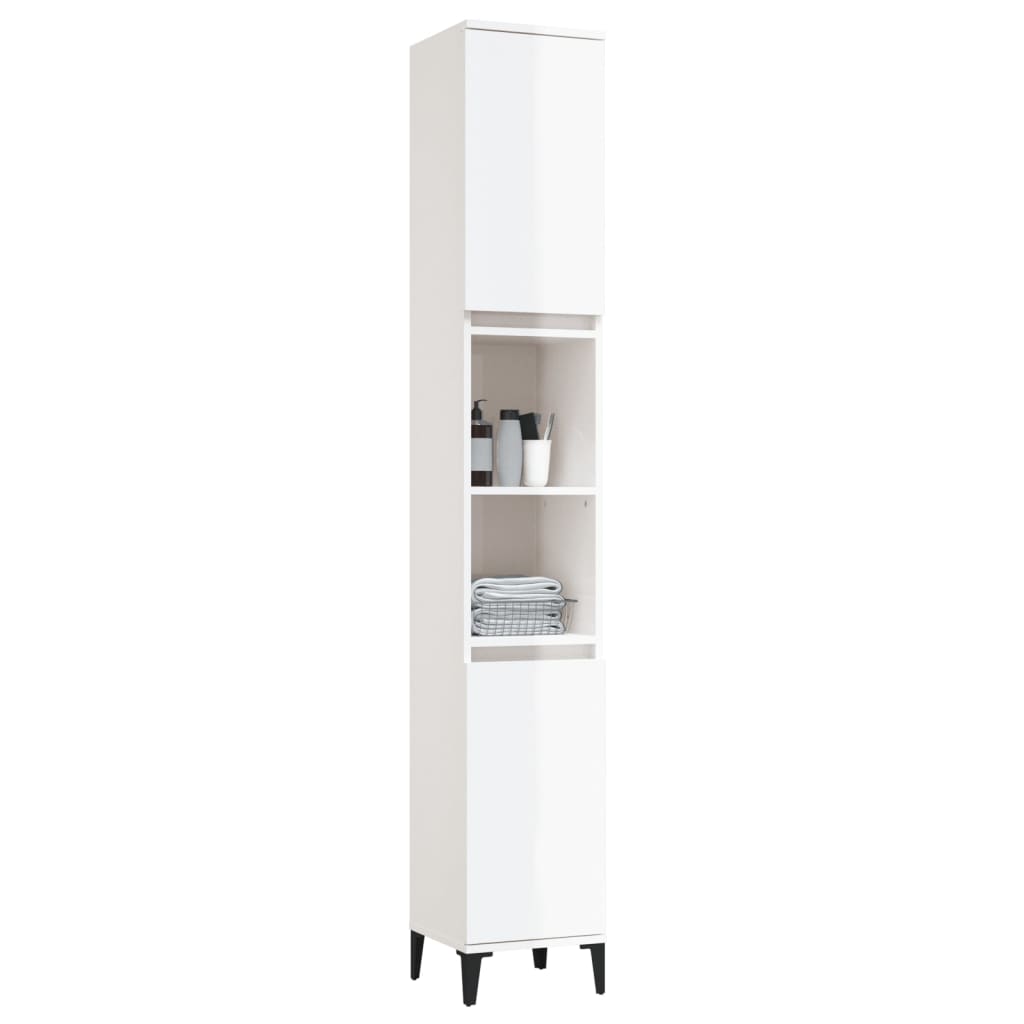 Badschrank Hochglanz-Weiß 30x30x190 cm Holzwerkstoff
