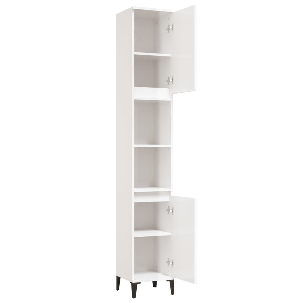 Badschrank Hochglanz-Weiß 30x30x190 cm Holzwerkstoff