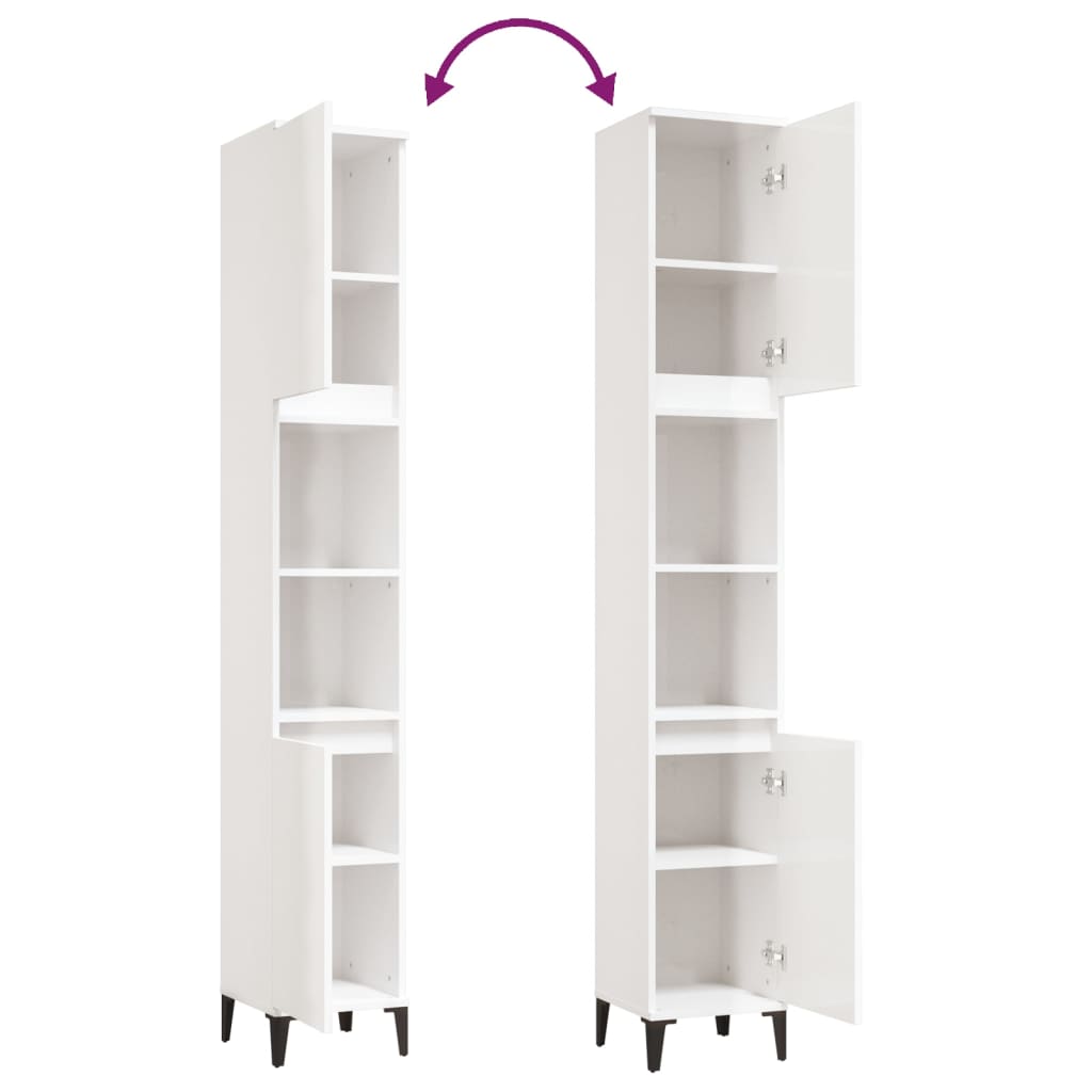 Badschrank Hochglanz-Weiß 30x30x190 cm Holzwerkstoff