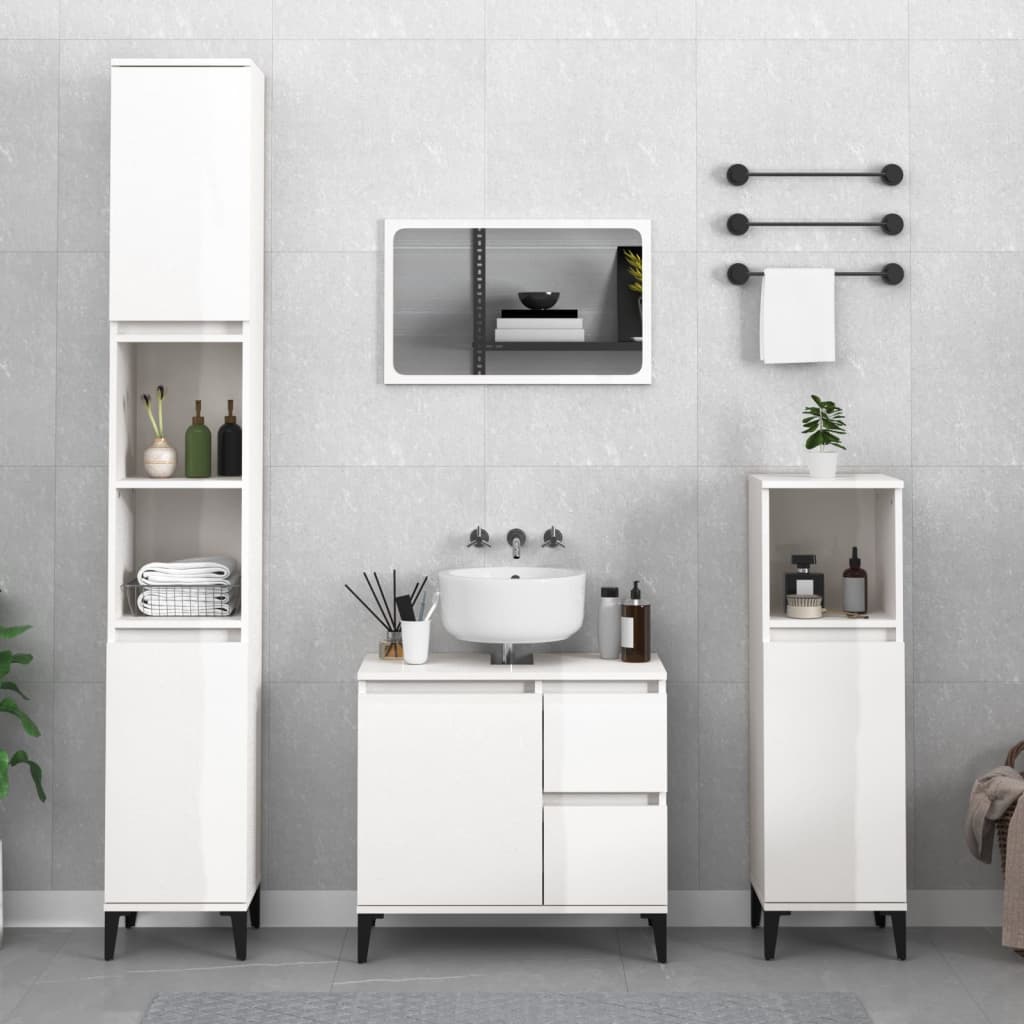 Badschrank Hochglanz-Weiß 30x30x190 cm Holzwerkstoff