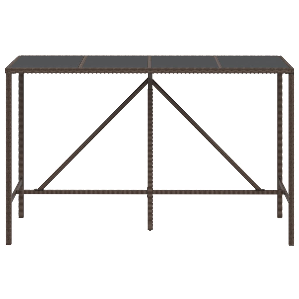 Bartisch mit Glasplatte Braun 180x70x110 cm Poly Rattan