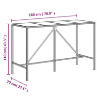 Thumbnail for Bartisch mit Glasplatte Braun 180x70x110 cm Poly Rattan