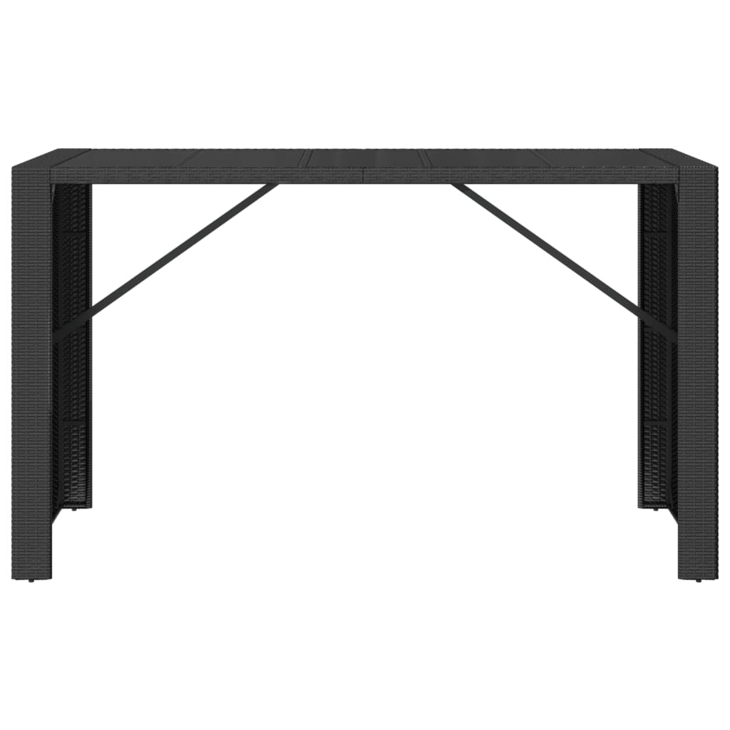 Bartisch mit Glasplatte Schwarz 185x80x110 cm Poly Rattan