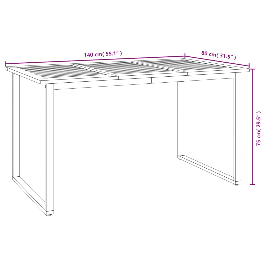 Gartentisch mit Beinen in U-Form 140×80×75 cm Massivholz Akazie