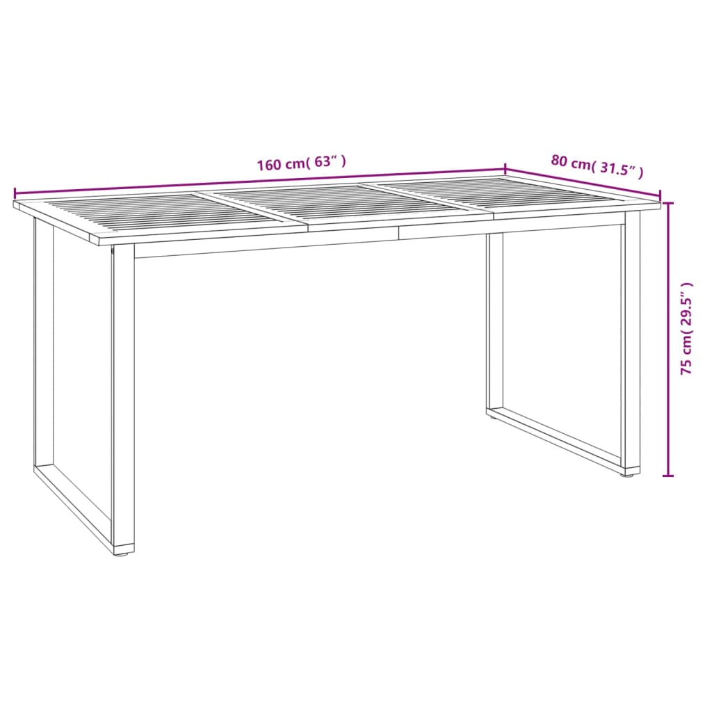 Gartentisch mit Beinen in U-Form 160x80x75 cm Massivholz Akazie