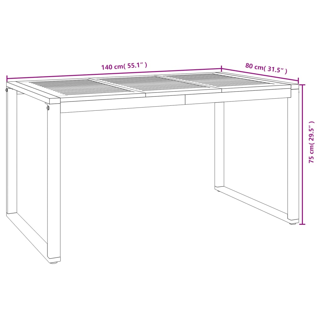 Gartentisch mit Beinen in U-Form 140×80×75 cm Massivholz Akazie