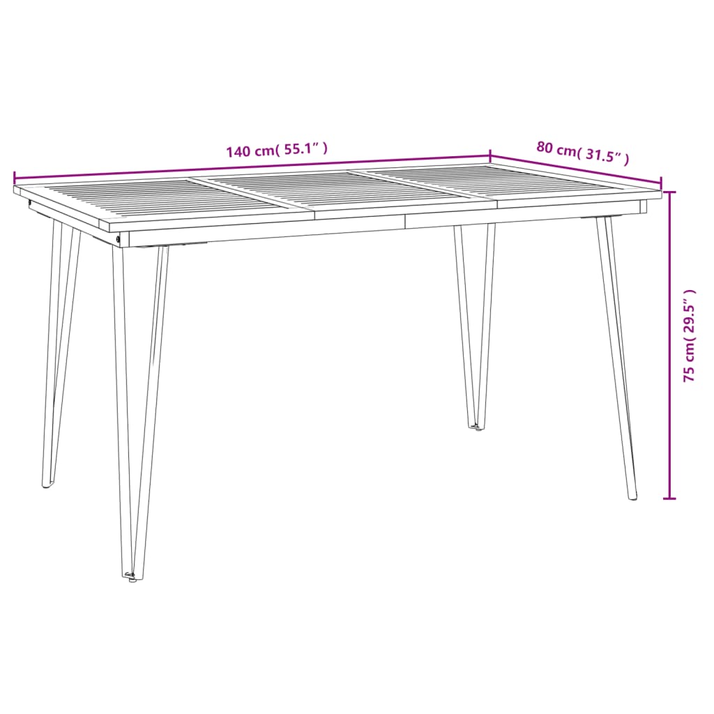 Gartentisch mit Haarnadel-Beinen 140×80×75 cm Massivholz Akazie