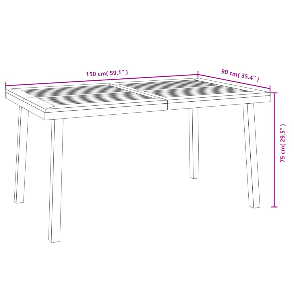 Gartentisch 150x90x75 cm Massivholz Akazie