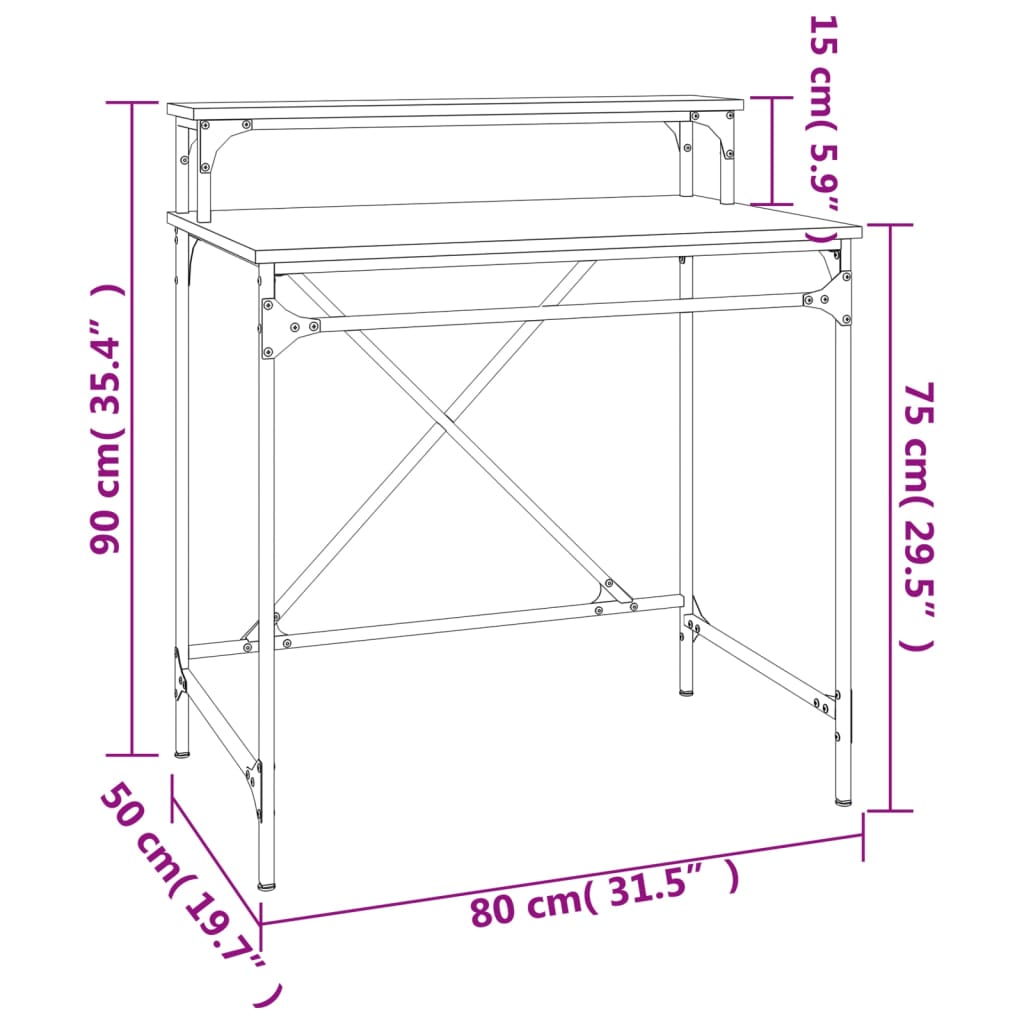 Schreibtisch Räuchereiche 80x50x90 cm Holzwerkstoff und Eisen