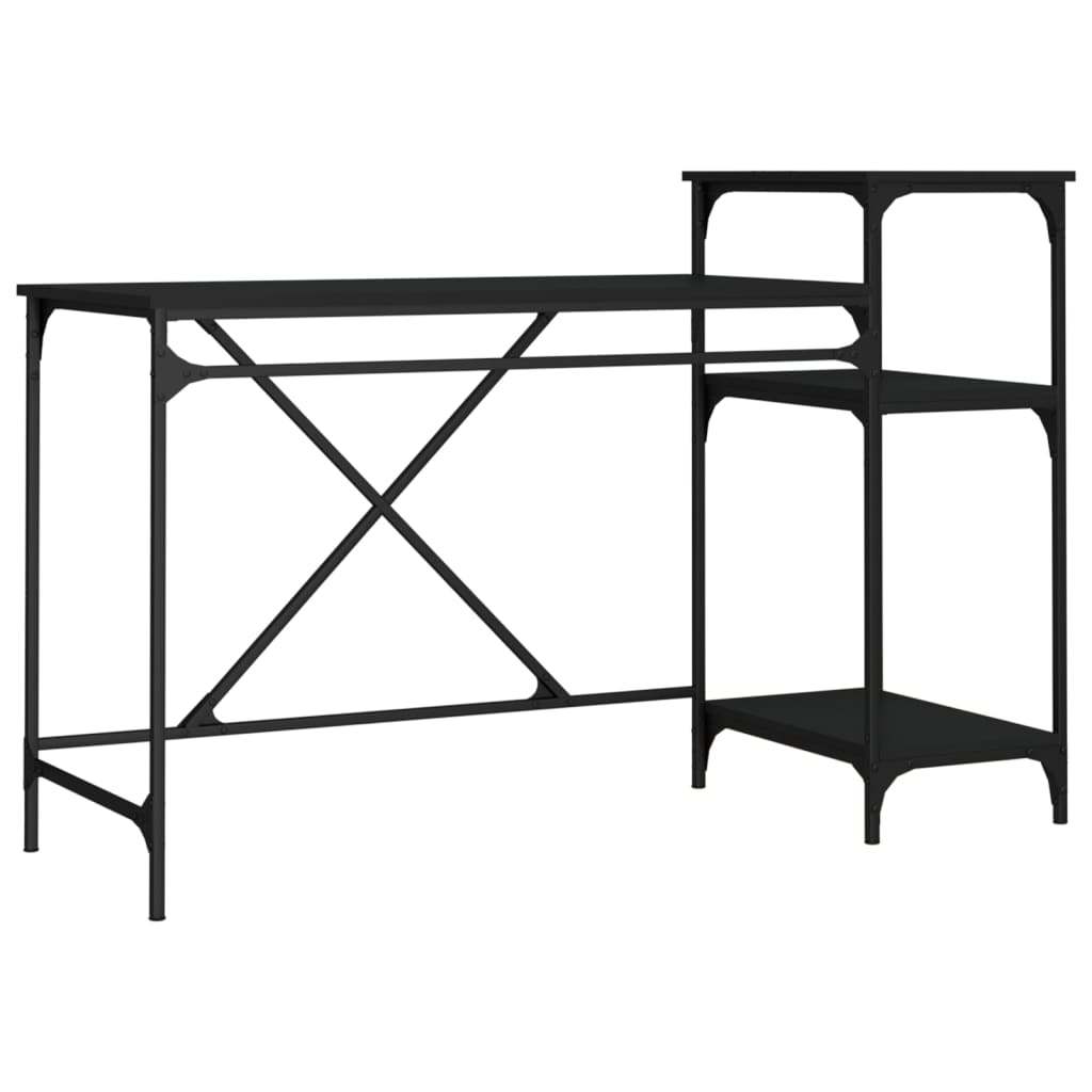 Schreibtisch mit Regal Schwarz 135x50x90 cm Holzwerkstoff Eisen