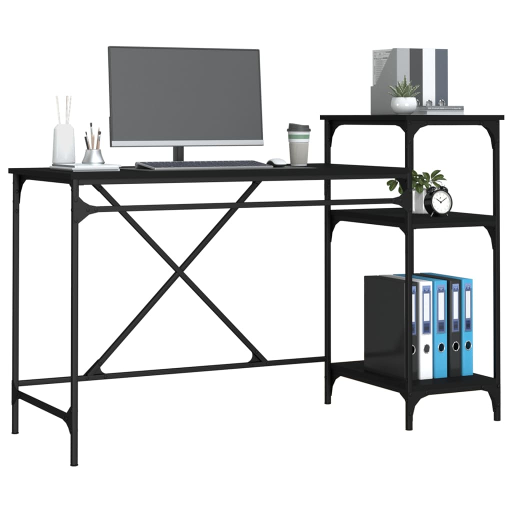 Schreibtisch mit Regal Schwarz 135x50x90 cm Holzwerkstoff Eisen