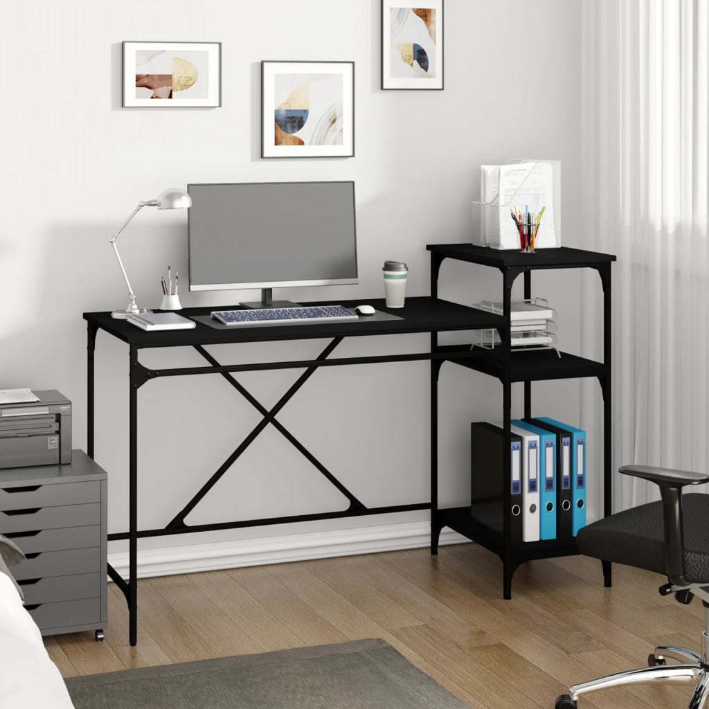 Schreibtisch mit Regal Schwarz 135x50x90 cm Holzwerkstoff Eisen