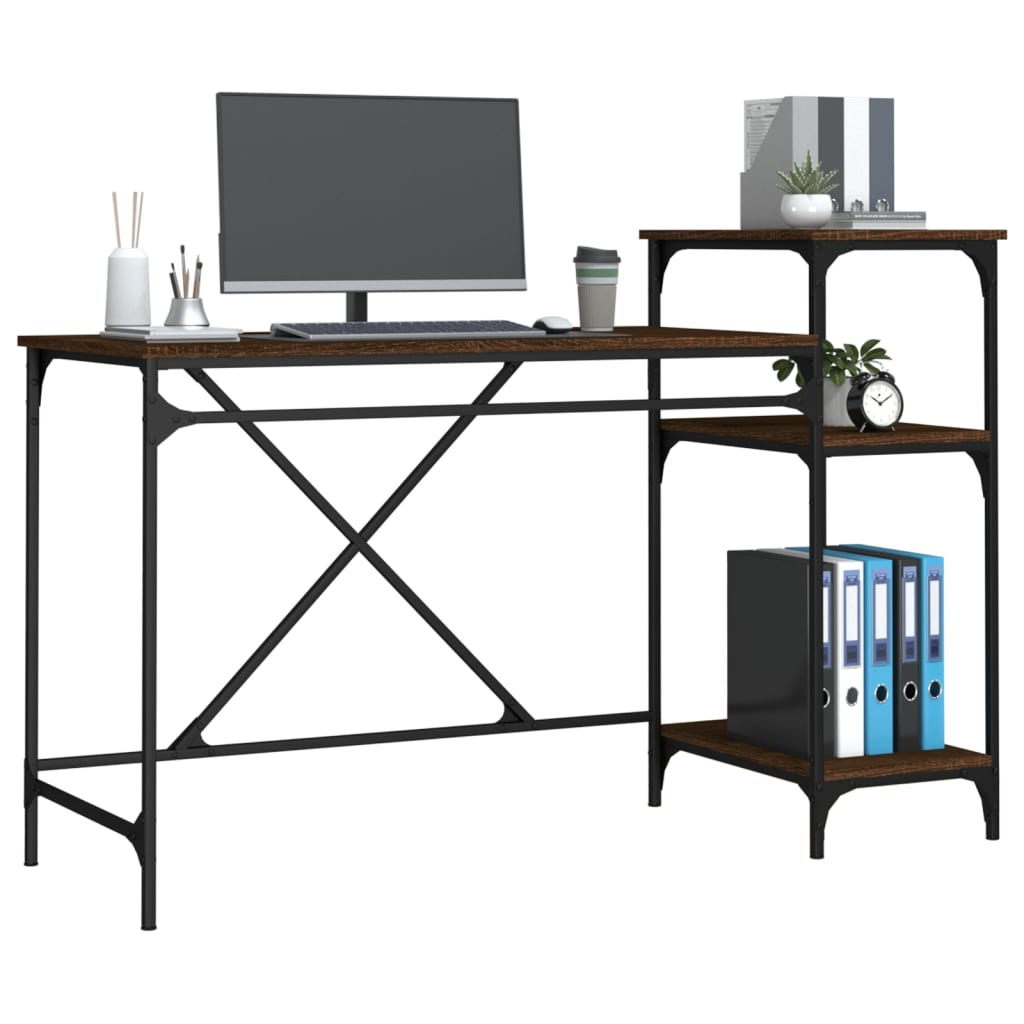 Schreibtisch mit Regal Braun Eichen-Optik 135x50x90 cm