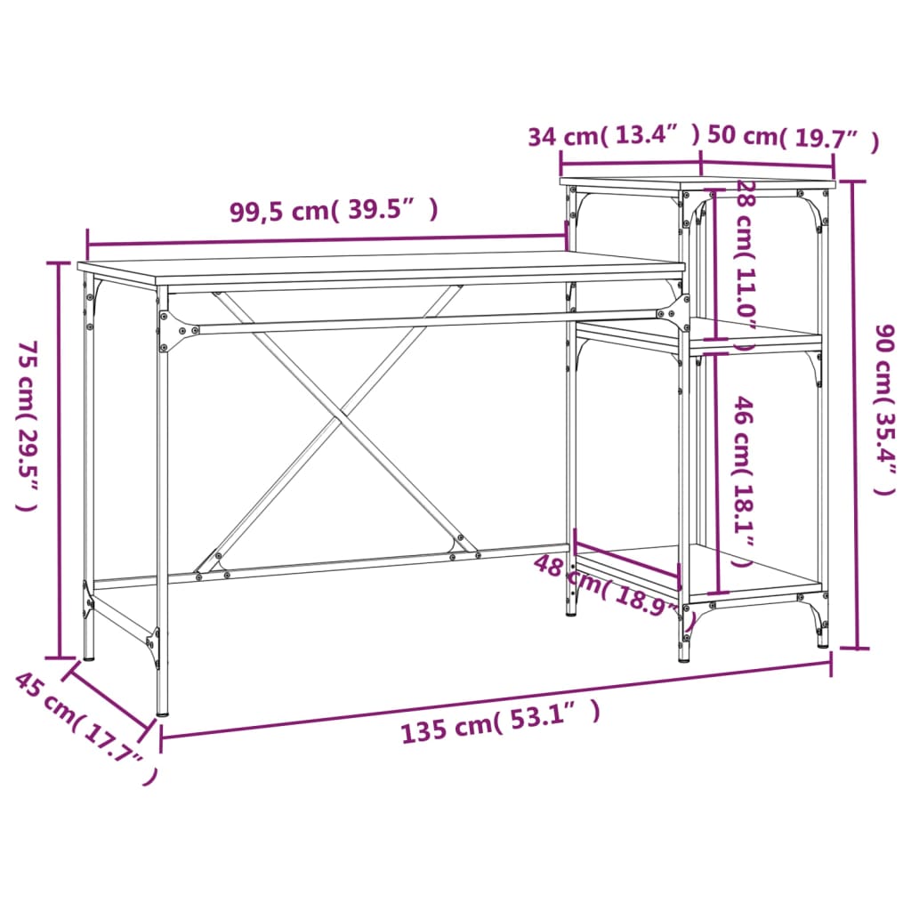 Schreibtisch mit Regal Braun Eichen-Optik 135x50x90 cm