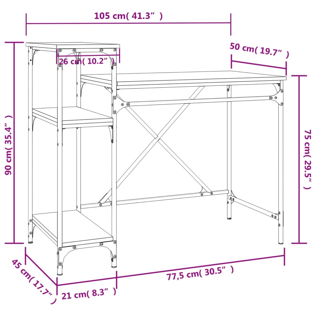 Schreibtisch mit Regal Braun Eichen-Optik 105x50x90 cm