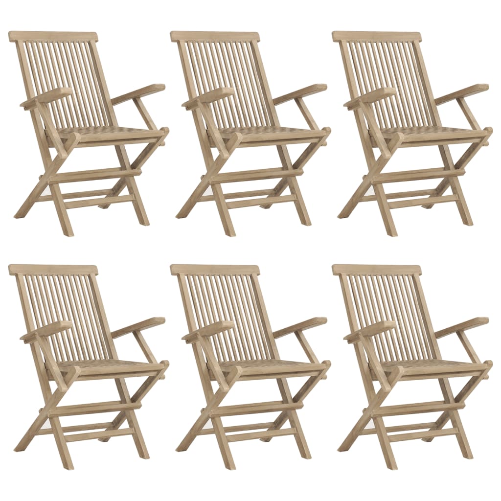 Gartenstühle 6 Stk. Klappbar Grau 56x61x89 cm Massivholz Teak