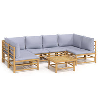 Thumbnail for 7-tlg. Garten-Lounge-Set mit Hellgrauen Kissen Bambus