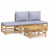 Thumbnail for 4-tlg. Garten-Lounge-Set mit Hellgrauen Kissen Bambus