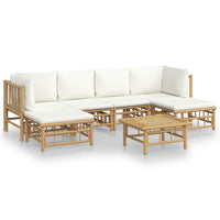 Thumbnail for 7-tlg. Garten-Lounge-Set mit Cremeweißen Kissen Bambus