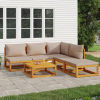 Thumbnail for 6-tlg. Garten-Lounge-Set mit Taupe Kissen Massivholz
