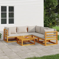 Thumbnail for 6-tlg. Garten-Lounge-Set mit Hellgrauen Kissen Massivholz