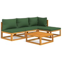 Thumbnail for 5-tlg. Garten-Lounge-Set mit Grünen Kissen Massivholz