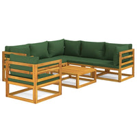 Thumbnail for 7-tlg. Garten-Lounge-Set mit Grünen Kissen Massivholz