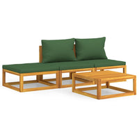 Thumbnail for 4-tlg. Garten-Lounge-Set mit Grünen Kissen Massivholz