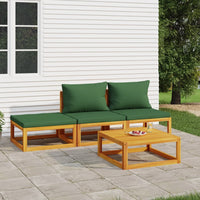Thumbnail for 4-tlg. Garten-Lounge-Set mit Grünen Kissen Massivholz