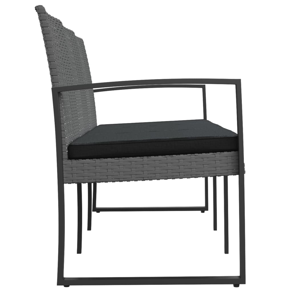 Gartenbank 3-Sitzer mit Kissen Dunkelgrau PP-Rattan