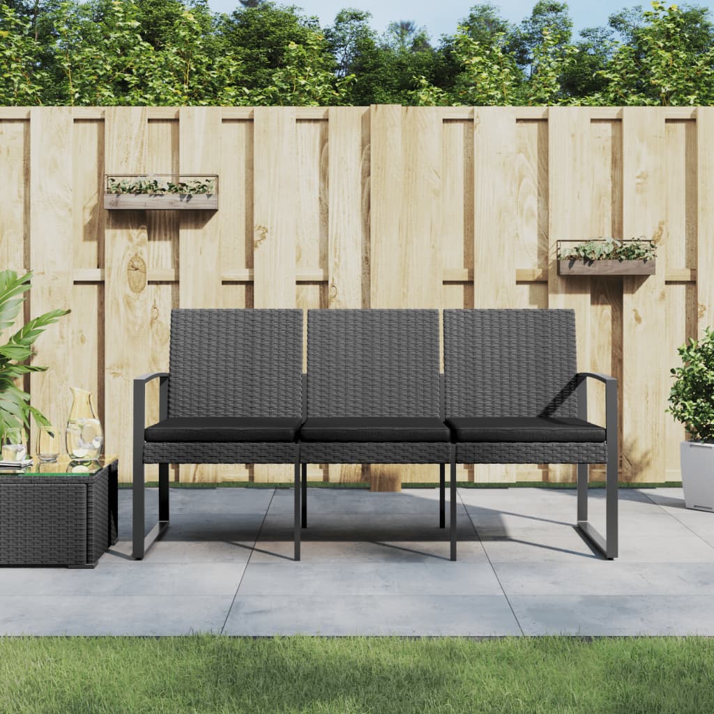 Gartenbank 3-Sitzer mit Kissen Dunkelgrau PP-Rattan